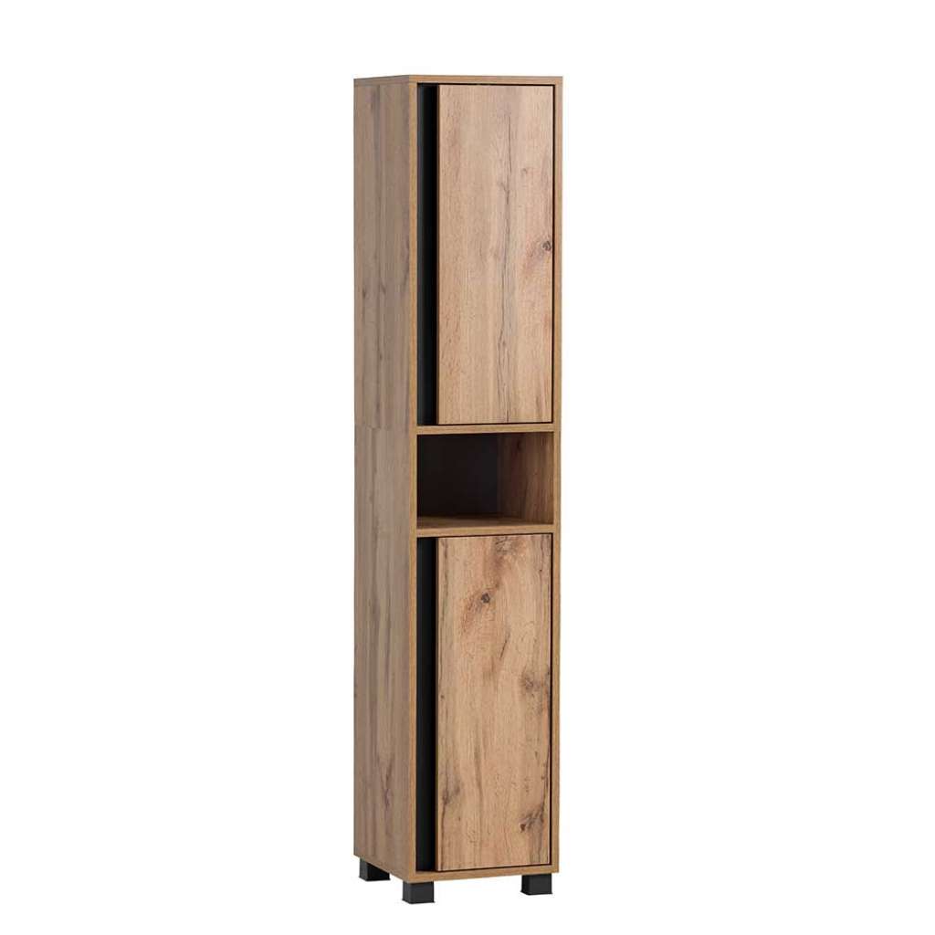 Badhochschrank in Wildeichefarben & Schwarz Made in Germany