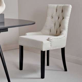 Polsterstuhl Esszimmer Stuhl in Beige mit Ziernieten
