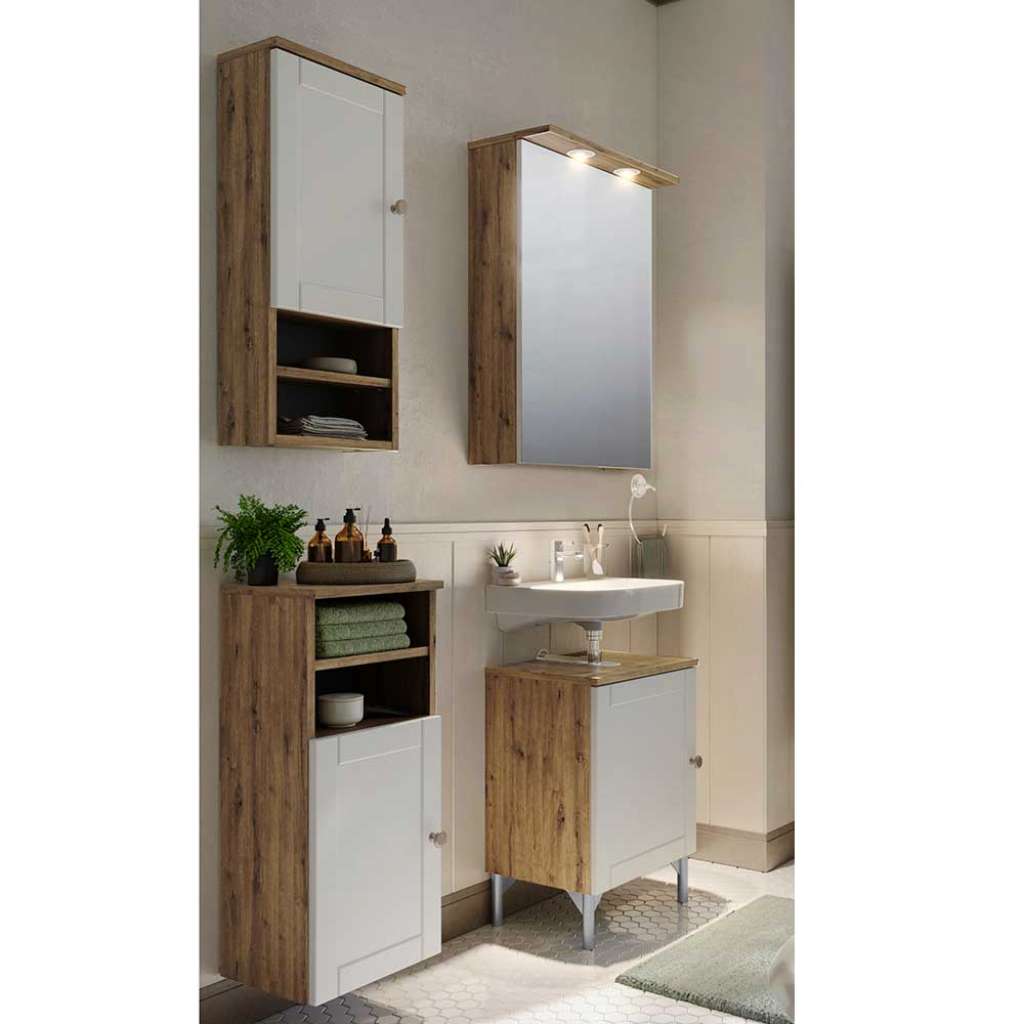 Badezimmermöbelset mit LED Beleuchtung vierteilig (vierteilig)