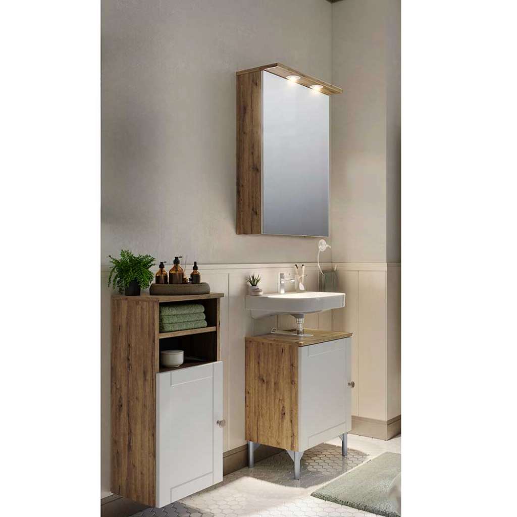 Badmöbel Landhaus mit LED Beleuchtung Made in Germany (dreiteilig)