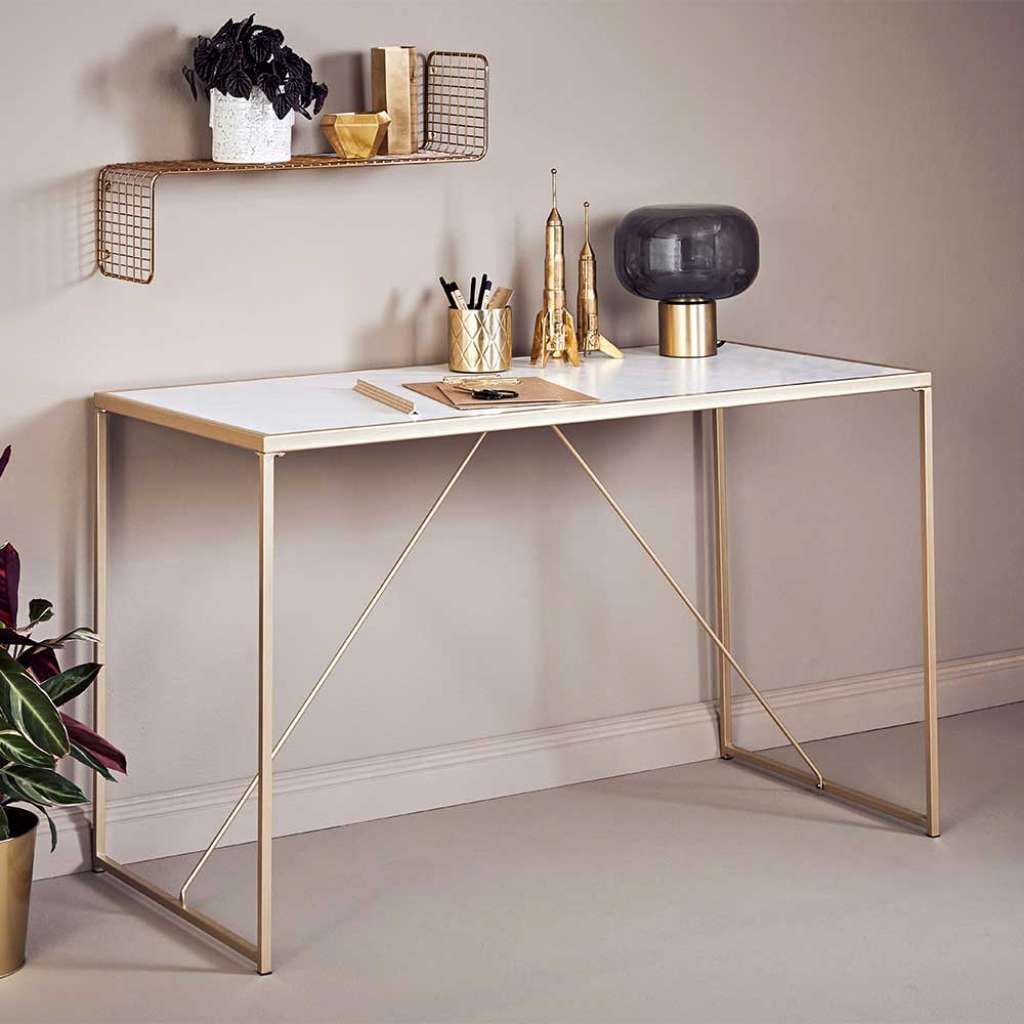 Designschreibtisch Home Office Tisch in Weiß und Goldfarben