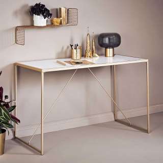 Designschreibtisch Home Office Tisch in Weiß und Goldfarben
