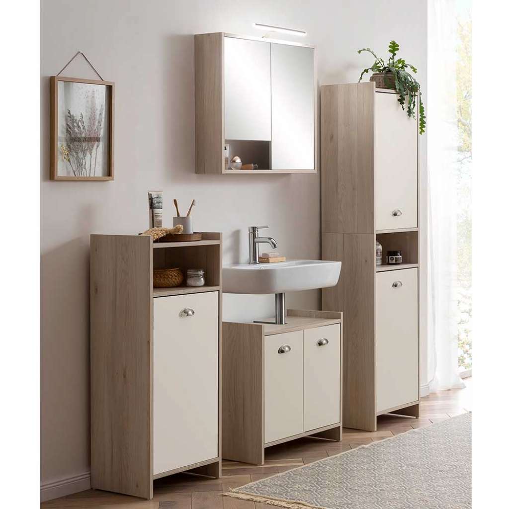 Badezimmermöbelset in Cremeweiß Holzwerkstoff Oberfläche (vierteilig)