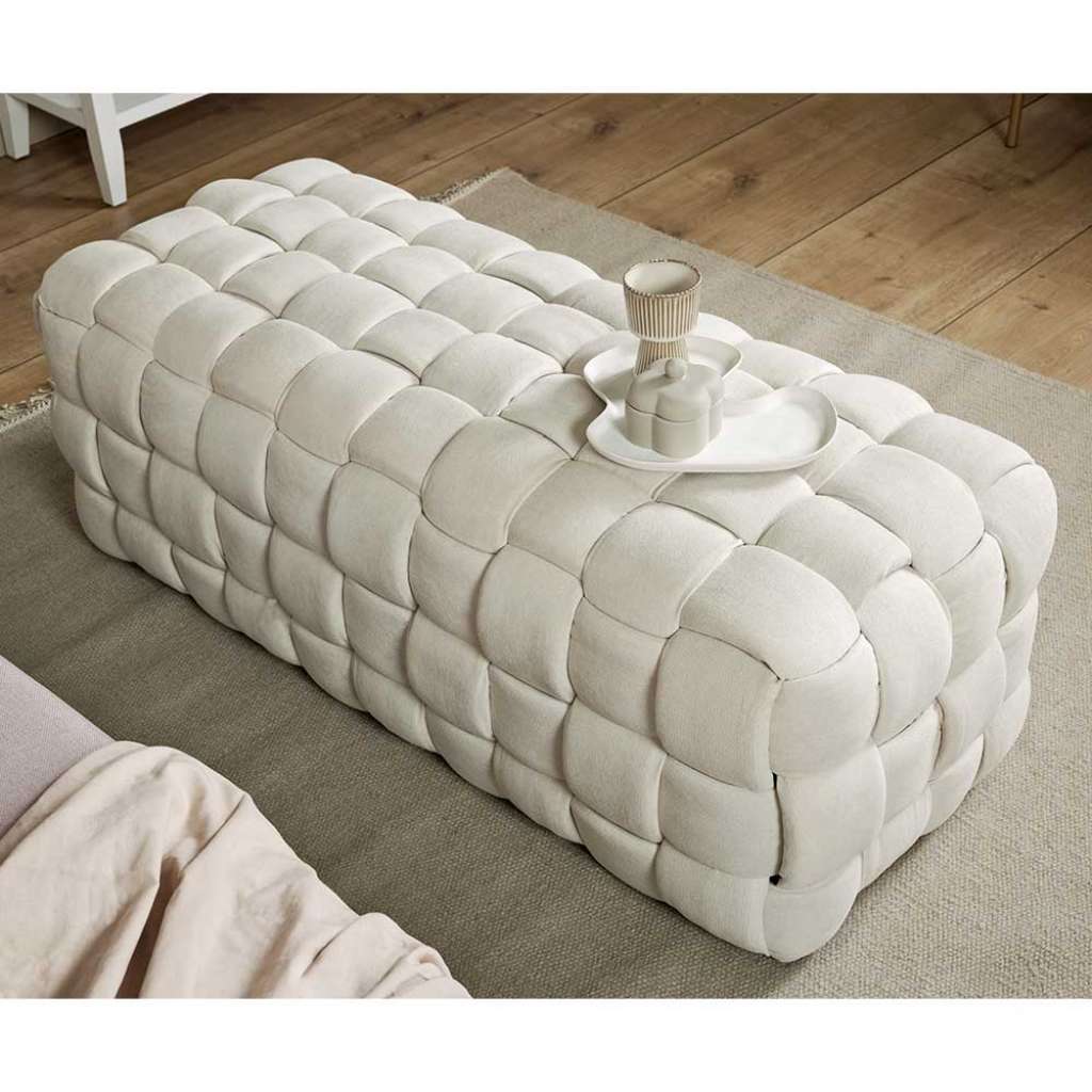 Polsterbank Schlafzimmerbank in Cremeweiß und Flechtoptik