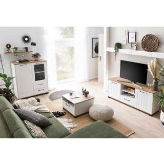 Highboard Sideboard in Weiß mit Holzwerkstoff Oberfläche (vierteilig)