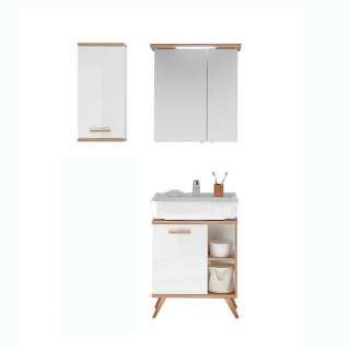 Waschplatz Set Badmöbel Set mit LED Beleuchtung in Eichefarben (dreiteilig)