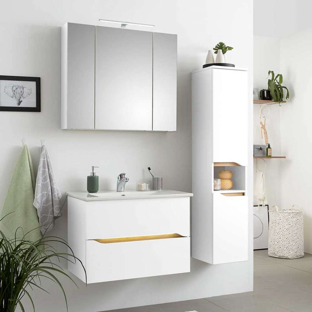 Badezimmermöbel Set Waschplatz Set mit LED Beleuchtung dreiteilig (dreiteilig)