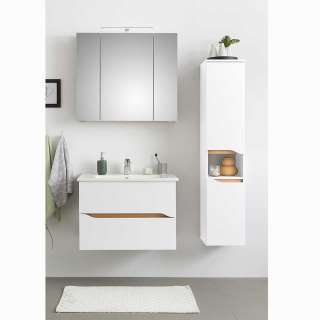 Badezimmermöbel Set Badmöbelset in Weiß mit Holzwerkstoff Oberfläche (dreiteilig)