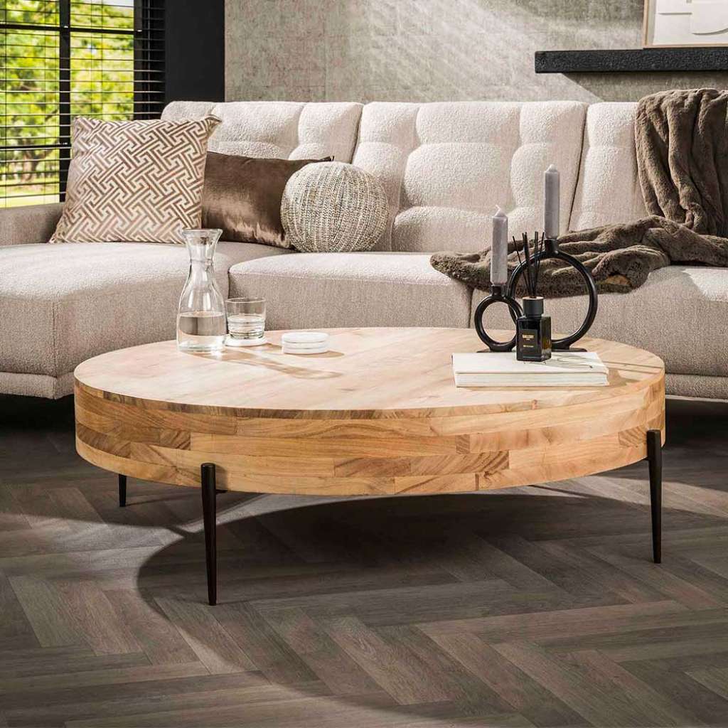 Sofatisch Couchtisch aus Massivholz in runder Form