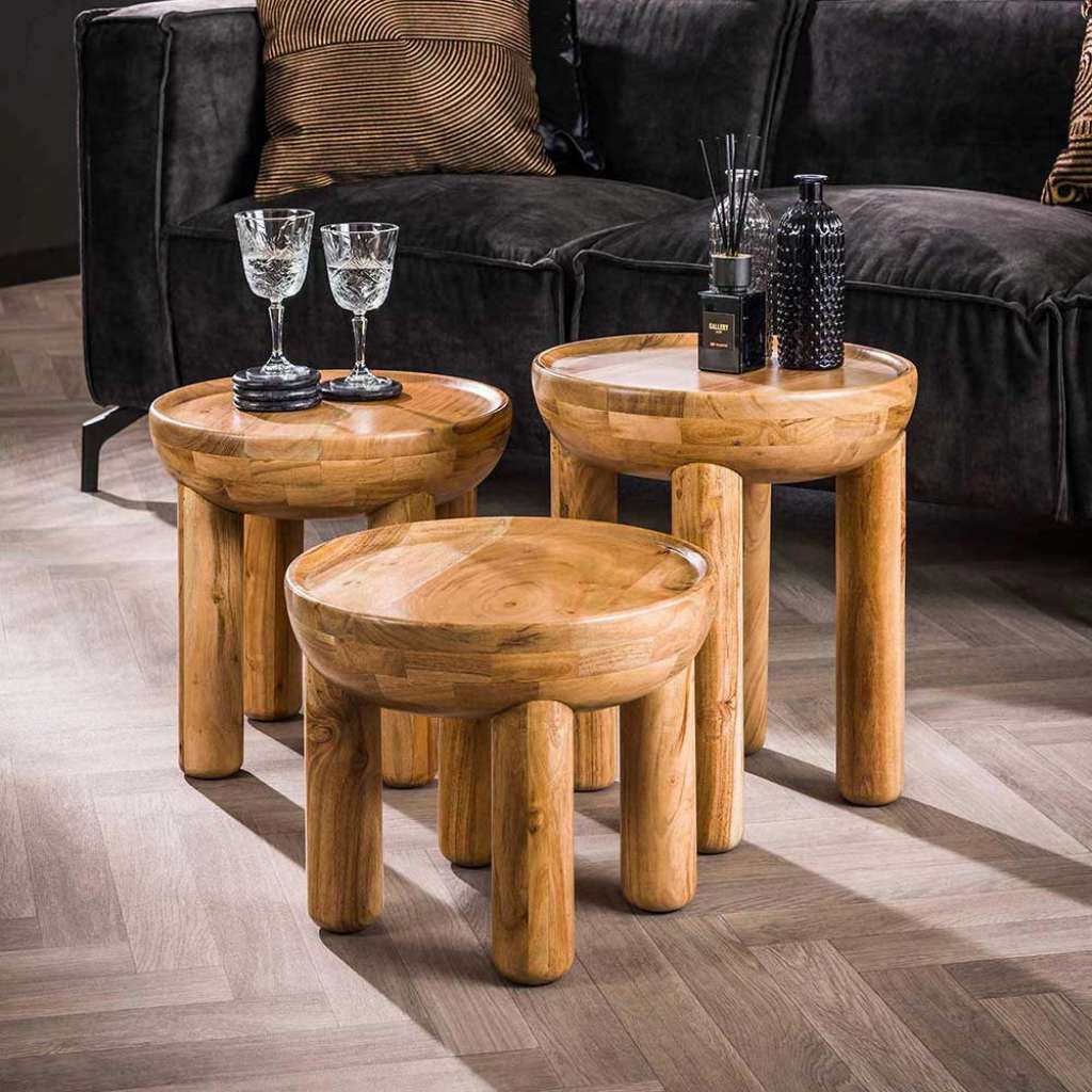Beistelltisch Couchtisch aus Massivholz dreiteilig (dreiteilig)