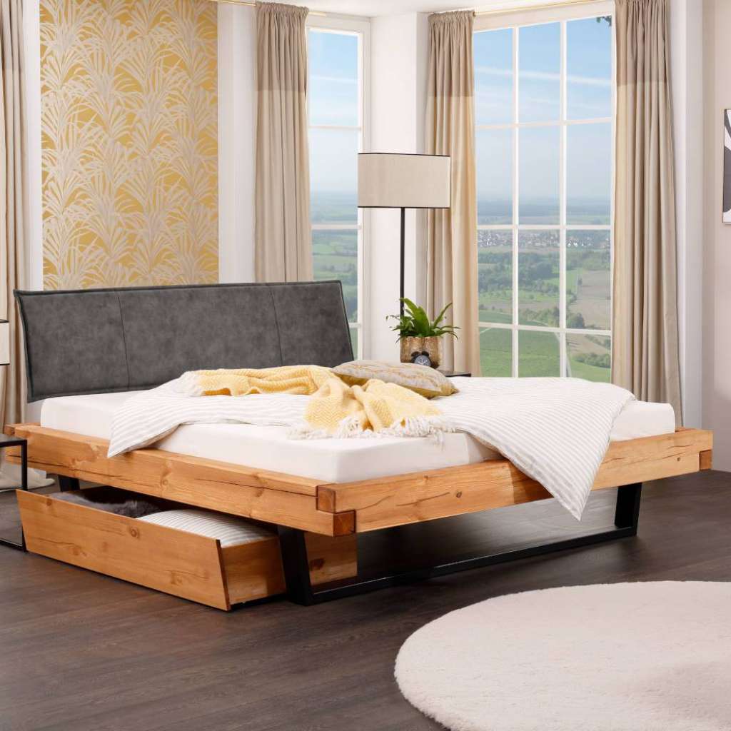 Holzbettgestell Bettrahmen in Eichefarben aus Massivholz