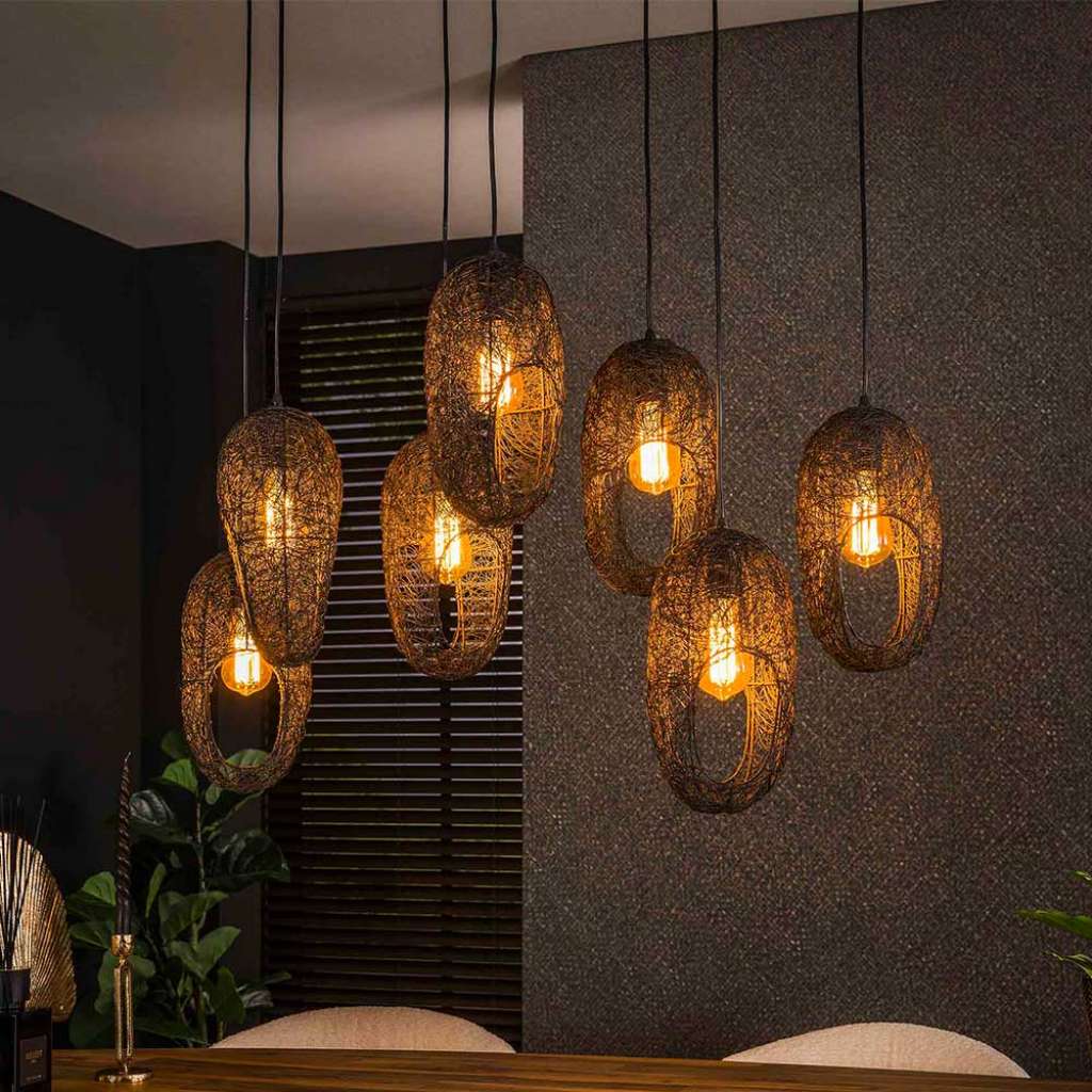 Hängeleuchte Pendelleuchten mit Geflecht Oberfläche in Schwarz