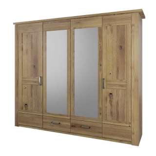 Kleiderschrank Massivholz Holzkleiderschrank mit Spiegel und zwei Schubladen