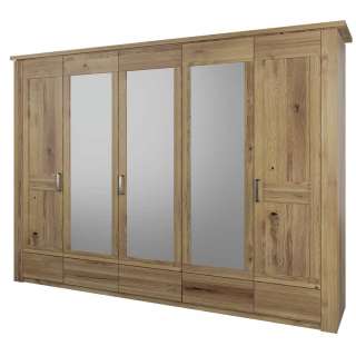 Kleiderschrank Massivholz Schrank Holz mit Spiegel und Metallgriffen
