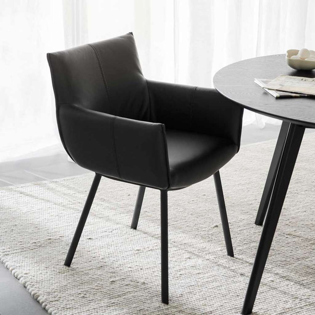 Armlehnstuhl Lederstuhl mit Armlehnen und gepolsterter Rückenlehne (2er Set)