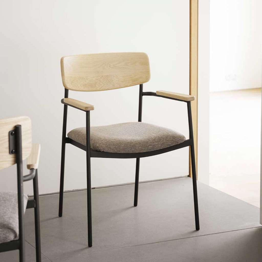 Stuhl Küche Kuechenstuhl mit Armlehnen und Metall Oberfläche (2er Set)