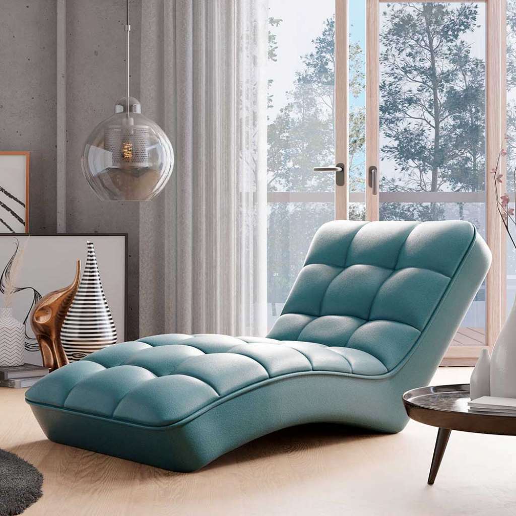 Liegesessel Loungeliege in Türkis mit aufwendigen Steppungen