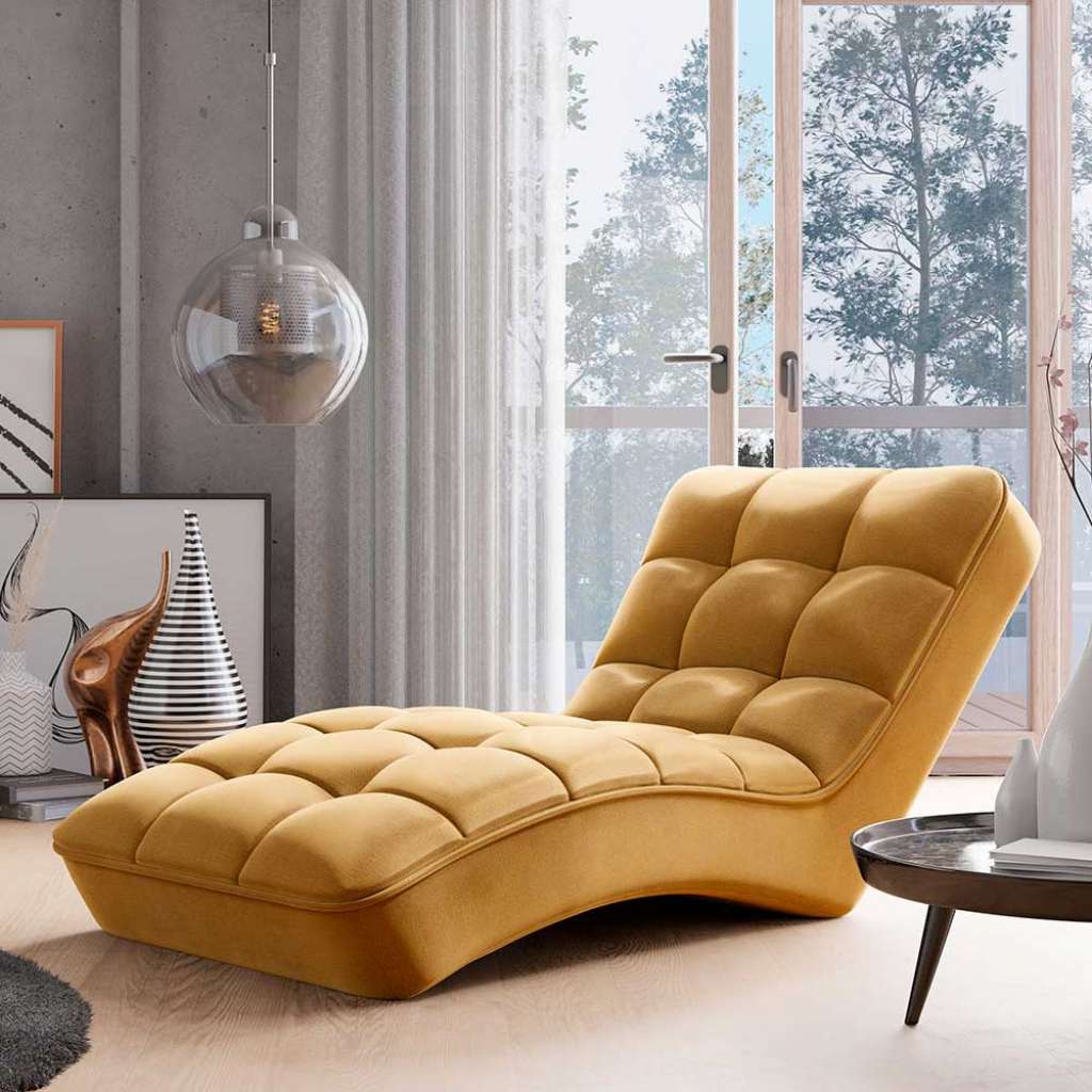 Liegesessel Loungeliege in Senfgelb aus Velours
