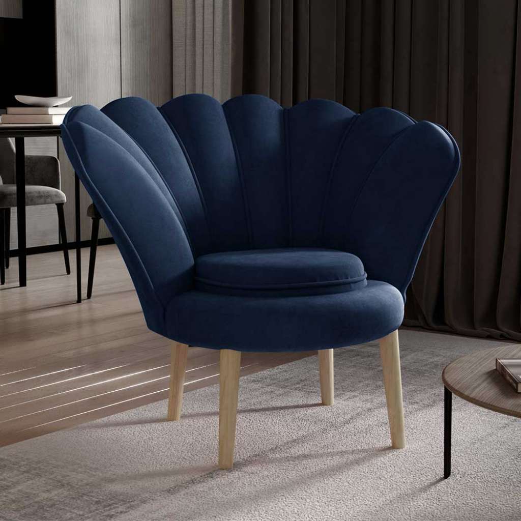 Sessel Einzelsessel in Dunkelblau mit Vierfußgestell aus Holz