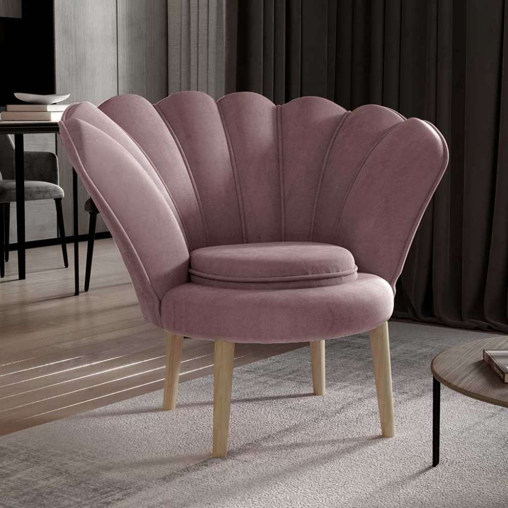 Sessel Einzelsessel in Altrosa mit Vierfußgestell aus Holz