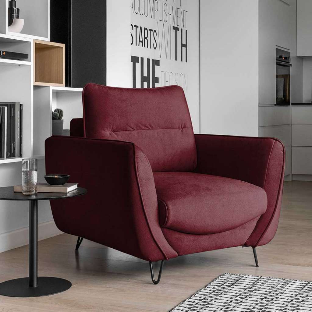 Sessel Einzelsessel in Bordeaux mit Armlehnen