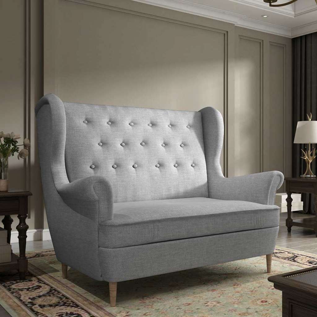 Zweisitzer Couch mit Knöpfen verziert und zwei Sitzplätzen