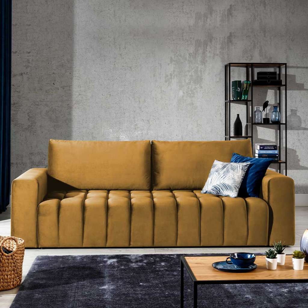 Sofa Dreisitzer Sofa in Senfgelb aus Samt