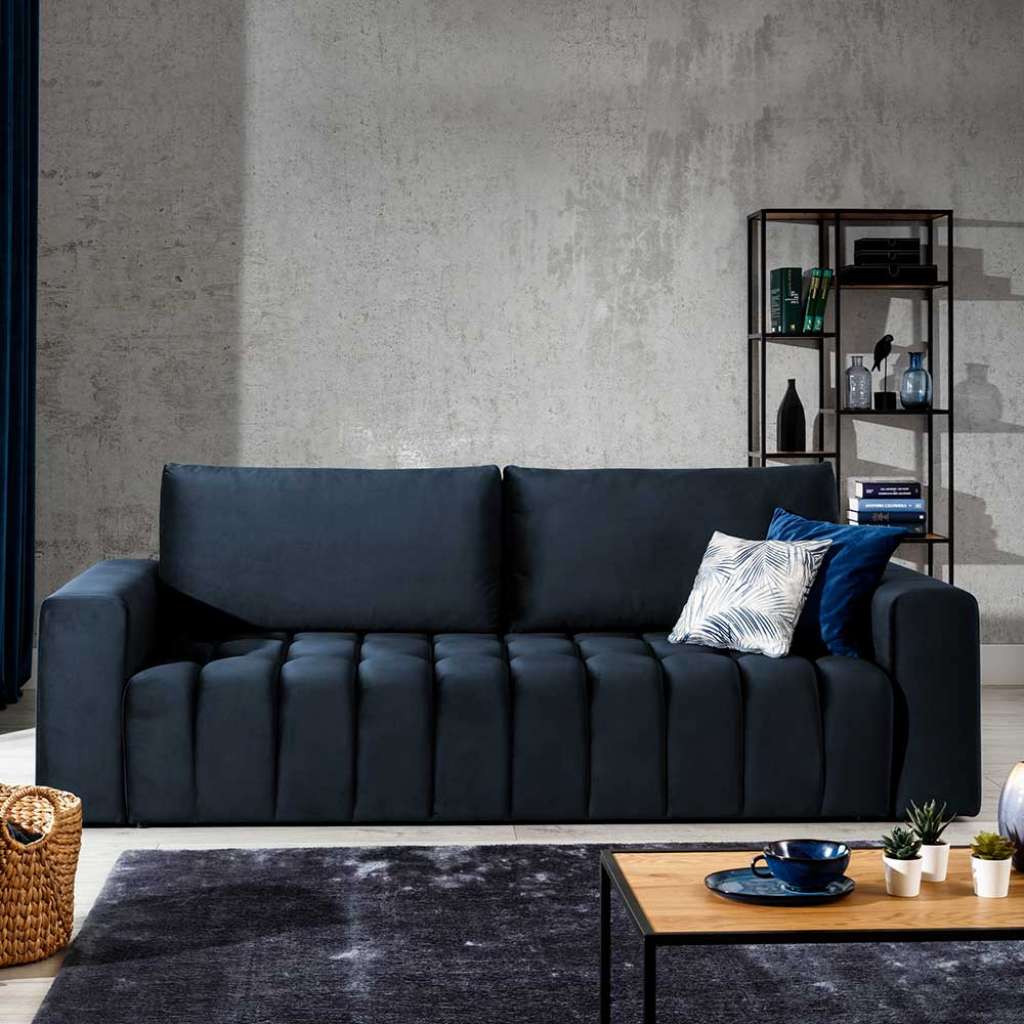 Couch Dreisitzer in Dunkelblau aus Samt