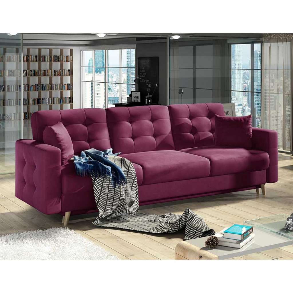 Sofa Dreisitzer Sofa in Bordeaux aus Samt