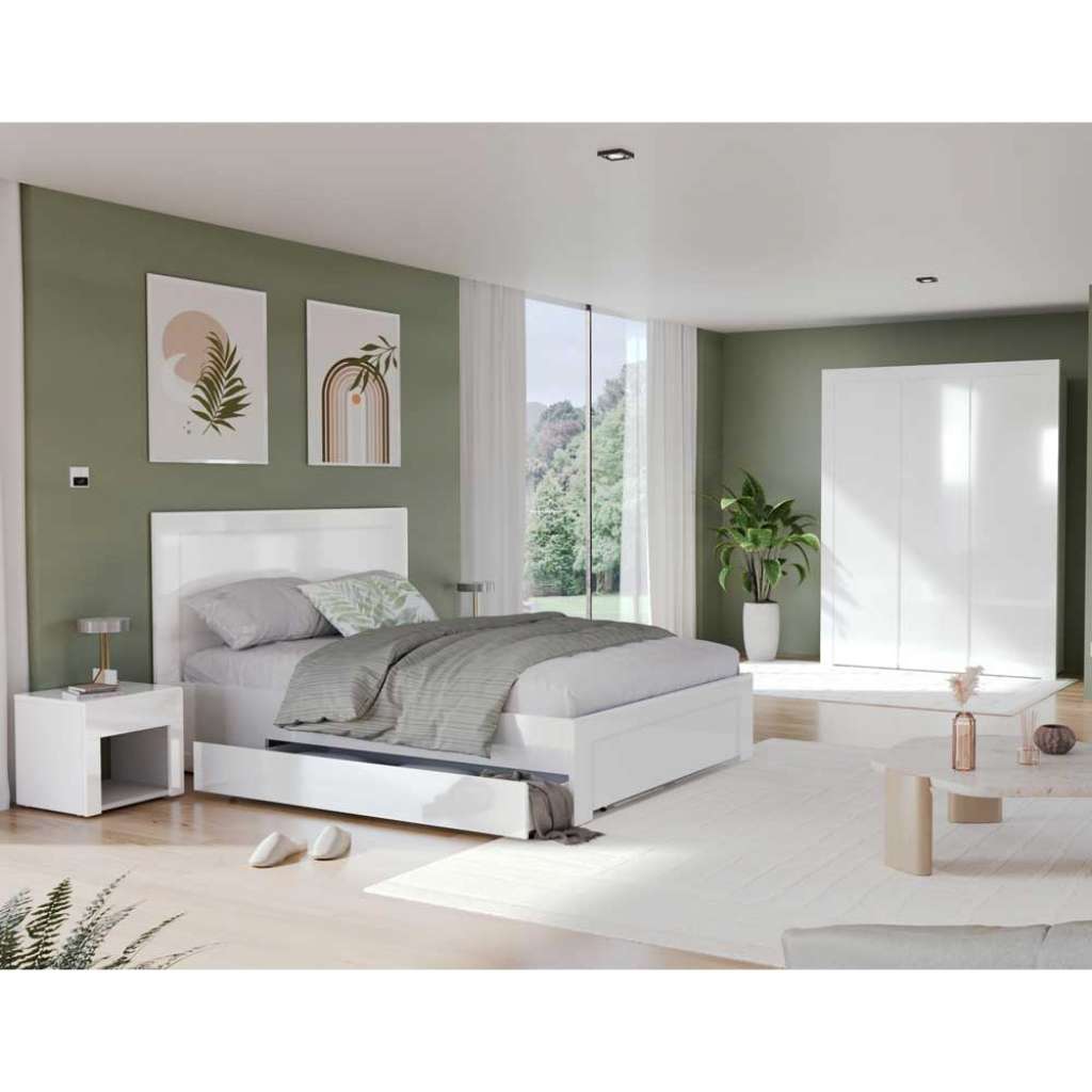 Schlafzimmer Set Schlafzimmerkomplettset in Weiß vierteilig (vierteilig)