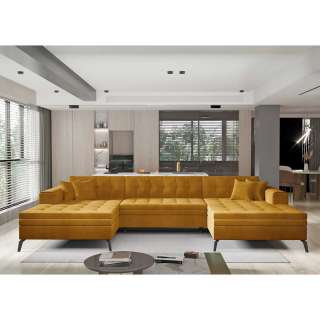 Sofa Couch in Senfgelb mit fünf Sitzplätzen