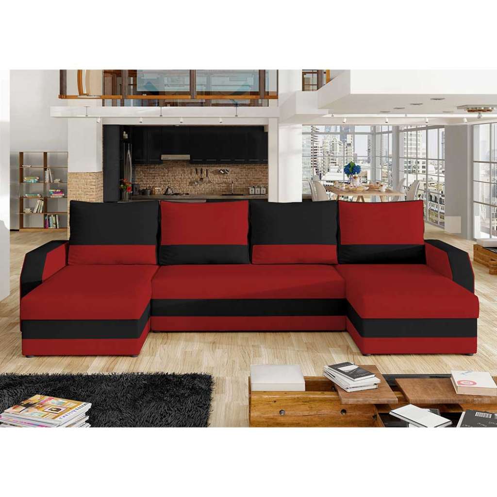 Wohnzimmercouch Ecksofa mit Schlaffunktion und Bettkasten