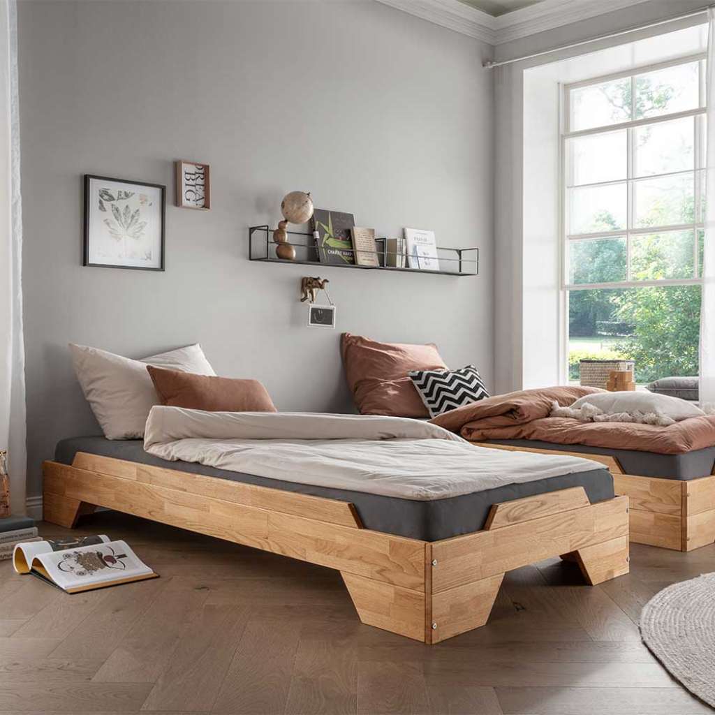 Einzelbett Holzbett aus Wildeiche Massivholz geölt