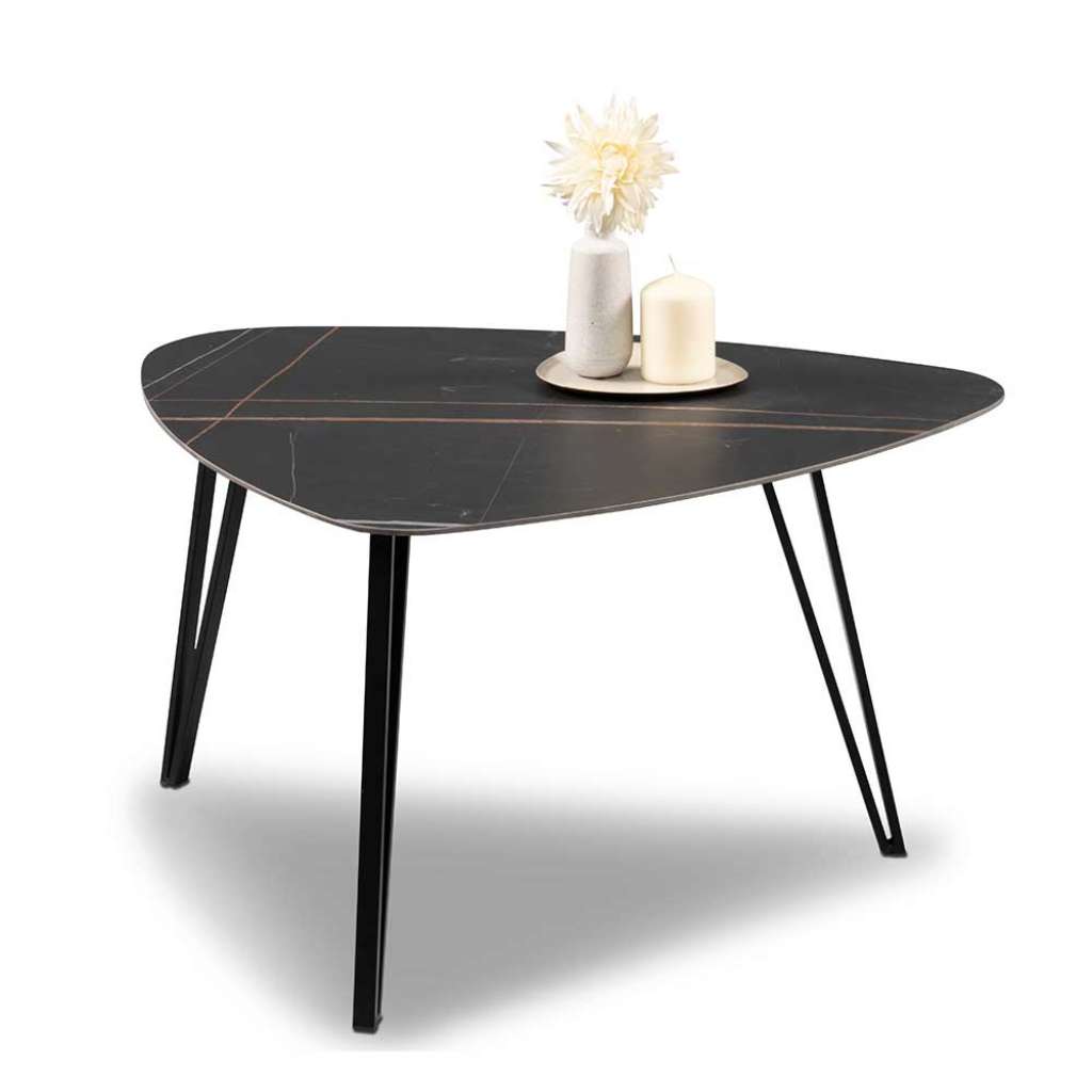 Couchtisch Sofatisch mit Steinplatte und Dreifußgestell