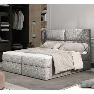 Doppelbett Stauraumbett in Beigegrau mit Kunststoff Bodengleiter