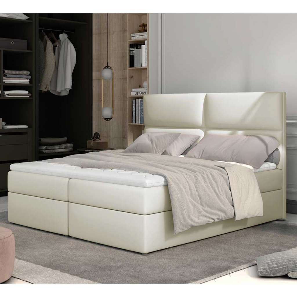 Polsterbett Bett in Cremeweiß aus Kunstleder