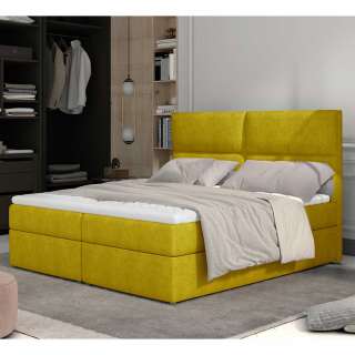 Polsterbett Doppelbett in Gelb aus Webstoff