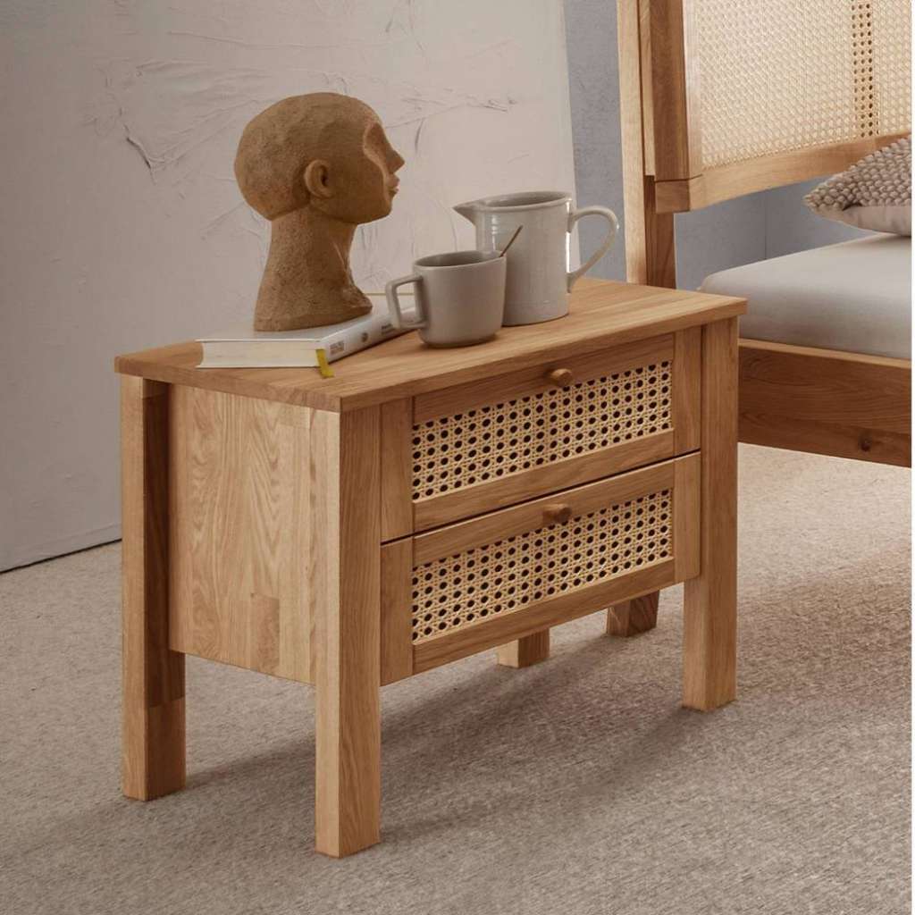 Nachttisch Beistellschrank aus Massivholz mit zwei Schubladen