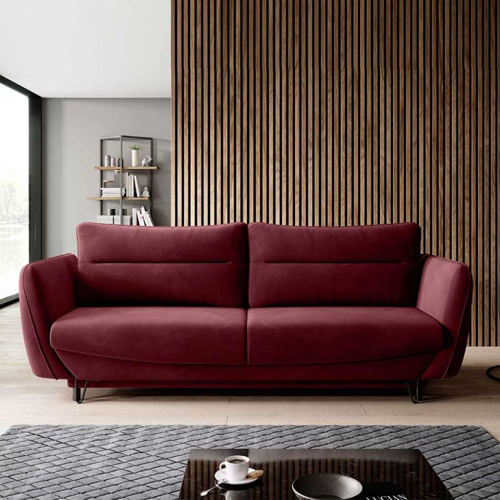 Schlafsofa Dreisitzer Sofa aus Samt in Bordeaux