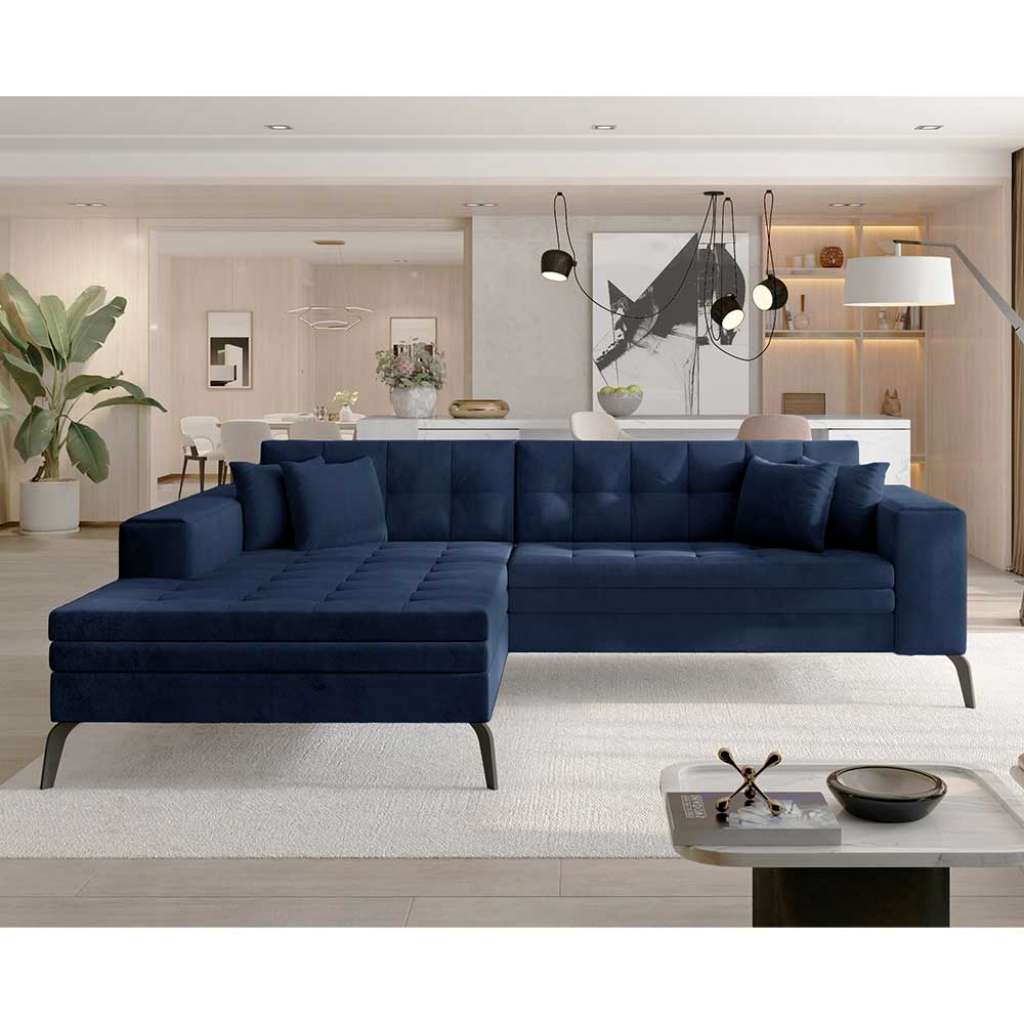 Sofa Eckcouch in Dunkelblau aus Samt