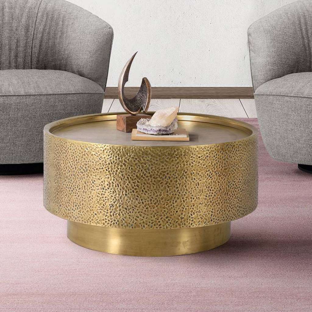 Couchtisch Beistelltisch in Goldfarben und runder Form