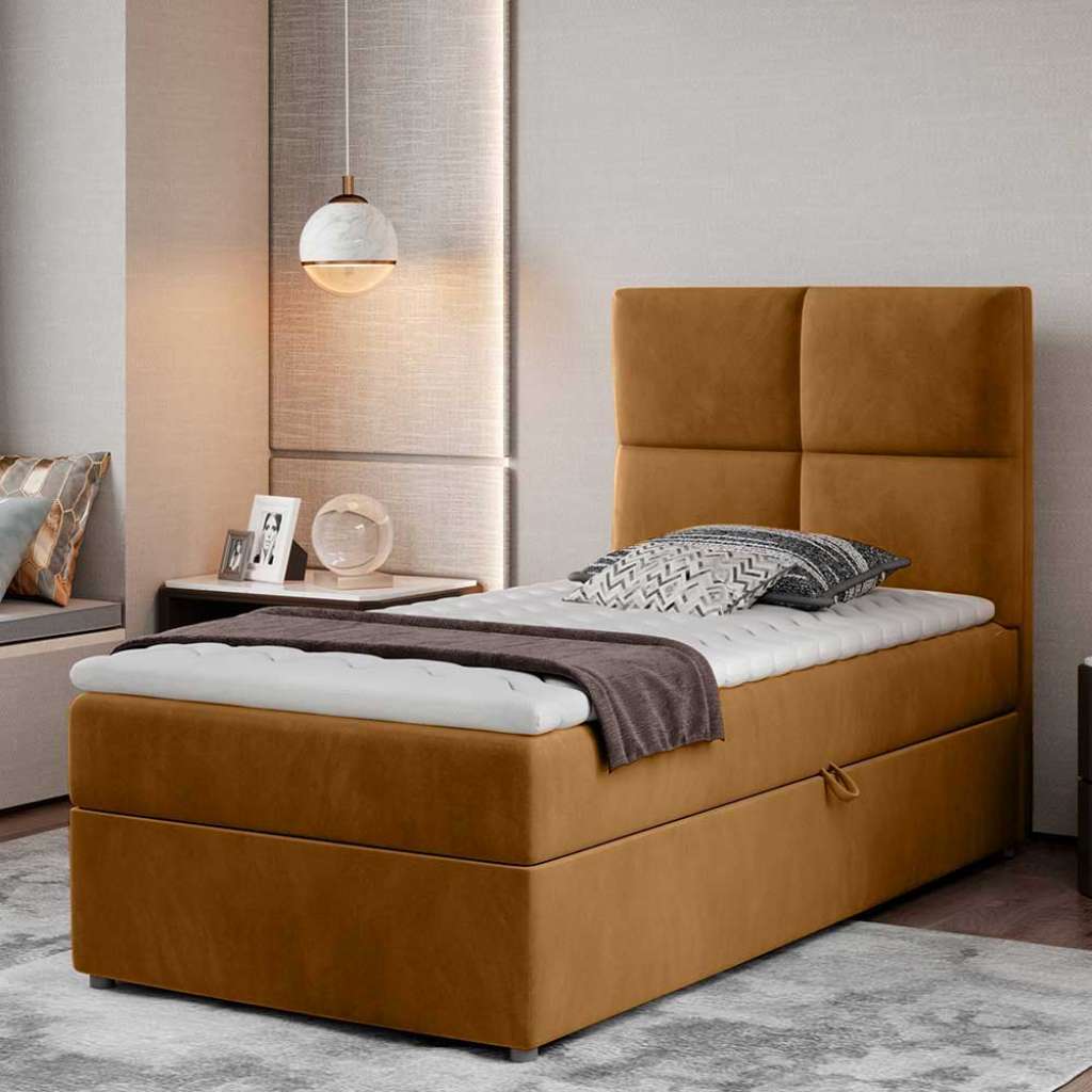 Funktionsbett Bettgestell in Senfgelb aus Samt