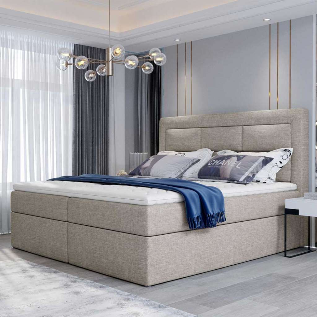 Doppelbett Stauraumbett in Beige mit Bettkasten