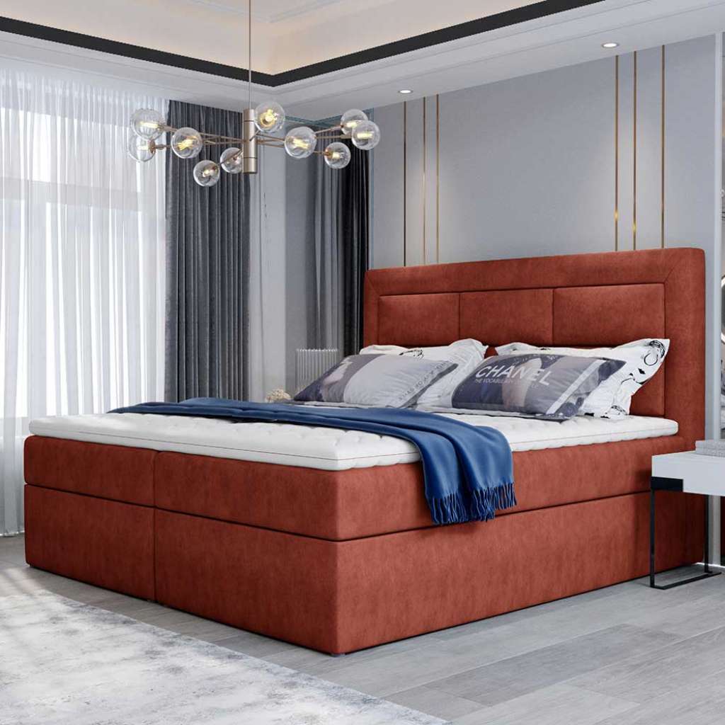 Bettgestell Polsterbett in Rotbraun mit Bezug