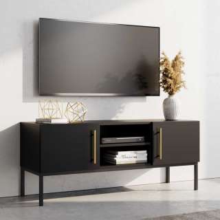 TV Board Lowboard in Schwarz mit Türen