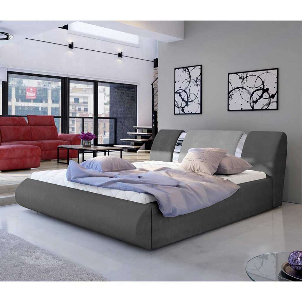 Bettgestell Polsterbett in Dunkelgrau aus Textil