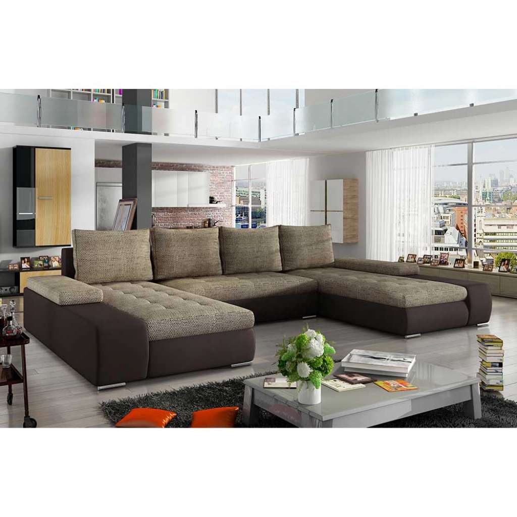 Wohnlandschaft Couchlandschaft in Braun aus Webstoff
