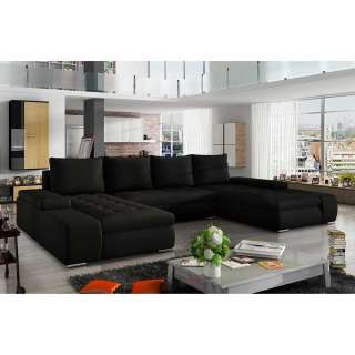 Ecksofa Couchlandschaft in Schwarz mit Schlaffunktion