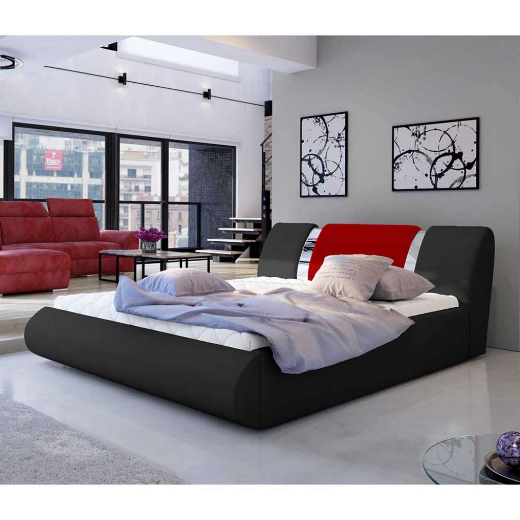 Polsterbett Doppelbett in Schwarz aus Kunstleder