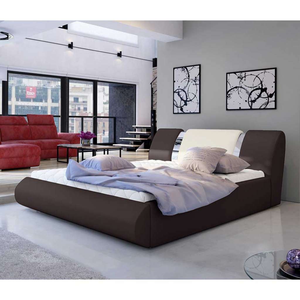 Polsterbett Doppelbettgestell in Braun aus Kunstleder